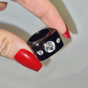 Women’s Crystal Ring, Black Acrylic, Cube Shaped Ring, Crystal Gemstone Ring